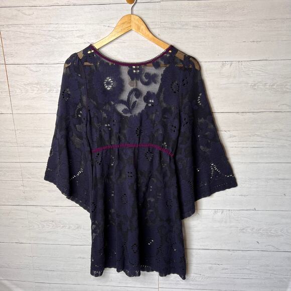Free People Dress Womens Size SP Blue & Purple Mesh Sheer Lace Cover Up Beach - Picture 12 of 15